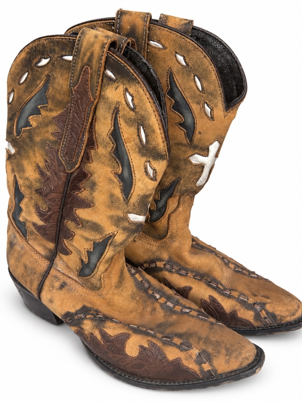 Dan Post Youth 4 Western Cowboy Boots Brown Distressed Cross Rodeo Country